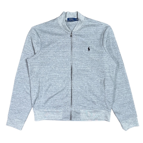 Polo Ralph Lauren Tech Fleece Heather Gray Bomber Jacket Mens Large - Picture 1 of 7